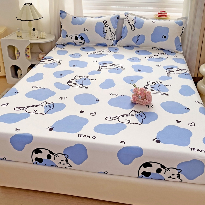 91家纺网 家纺一手货源 找家纺 好亿来家纺 2025新款亲肤磨毛单层床笠 小奶猫