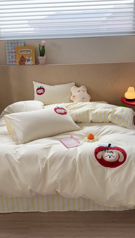 91家纺网 家纺一手货源 找家纺 柚子YOUTH 2024新款40支全棉水洗棉印+绣跑量款四件套 红果果