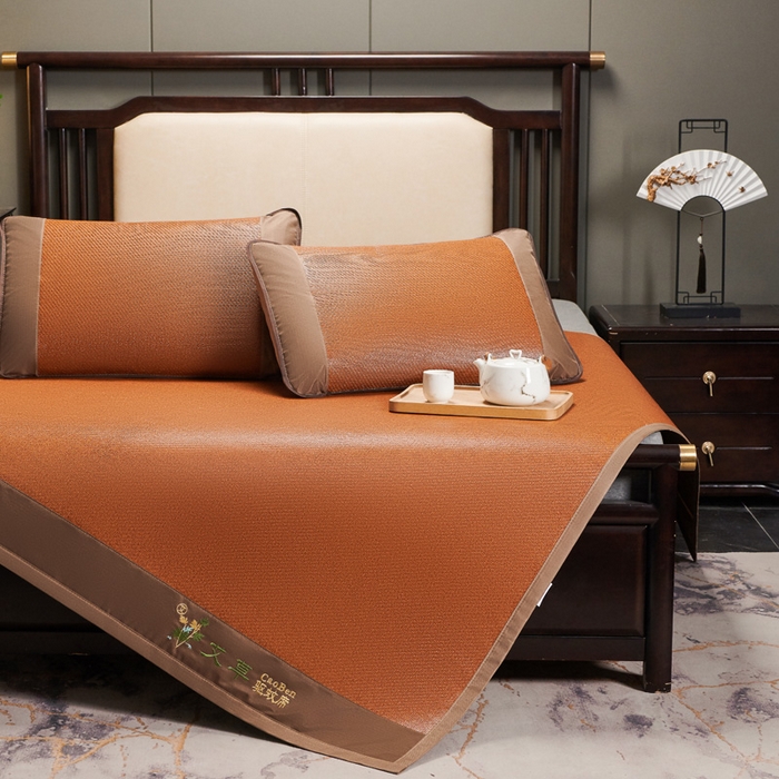 91家纺网 家纺一手货源 找家纺 青雅席业 2025新款半包印尼藤艾草冰丝双面席 艾草-红棕