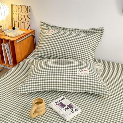 91家纺网 家纺一手货源 找家纺 （总）圣比熊 2025新款水洗棉麻单层枕套宿舍枕芯内胆套枕头套-简约格子