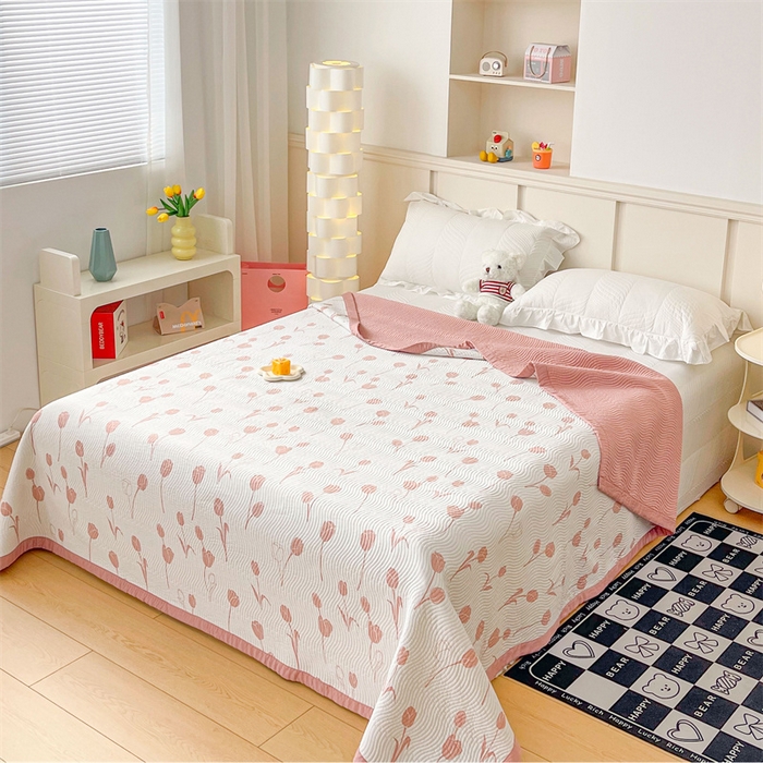 91家纺网 家纺一手货源 找家纺 OL家纺 2024新款单品天丝双面直角床盖 郁金香-红