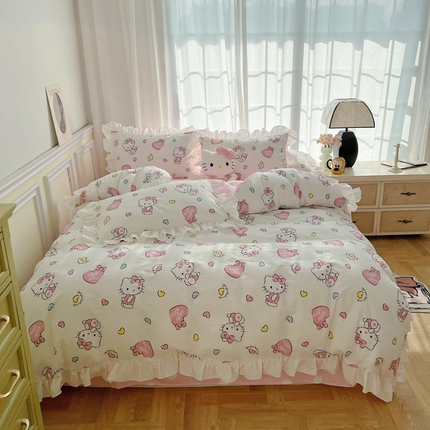 91家纺网 家纺一手货源 找家纺 （总）三朵 2024年全棉白色花边三丽鸥系列四件套