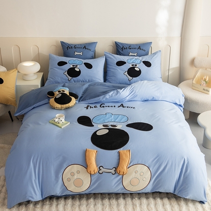 91家纺网 家纺一手货源 找家纺 （总）绒棉世家 2025新款专版贴布绣四件套-大耳狗汪汪队