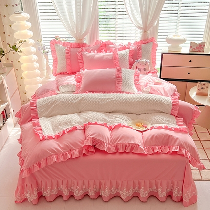 91家纺网 家纺一手货源 找家纺 （总）芭比蔓家纺 2024新款亲肤磨毛花边四件套---至爱
