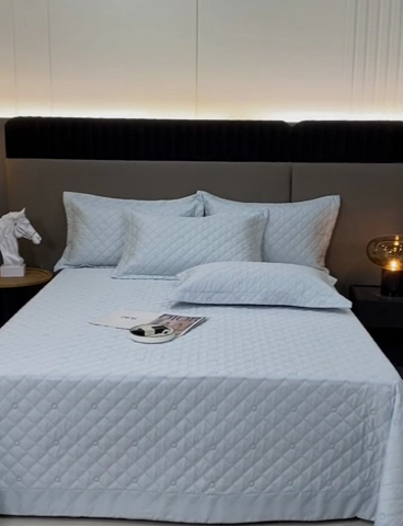 91家纺网 家纺一手货源 找家纺 OL家纺  2023新款单品天丝纯色床盖 天蓝