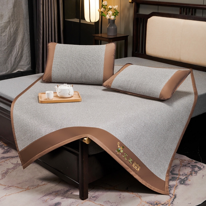 91家纺网 家纺一手货源 找家纺 青雅席业 2025新款半包印尼藤艾草冰丝双面席 艾草-灰