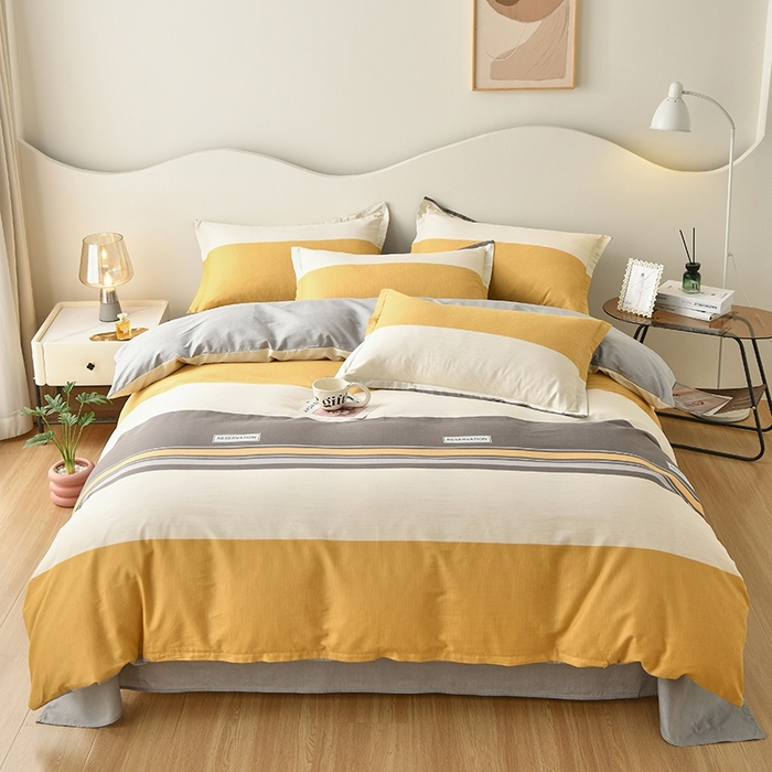 91家纺网 家纺一手货源 找家纺 珂博家纺 2024新款轻柔感全棉印花单品四件套系列-单床单单床笠 泰晤士灰