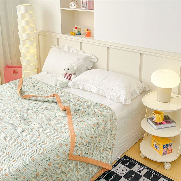 91家纺网 家纺一手货源 找家纺 OL家纺 2024新款单品天丝双面直角床盖 简兮-绿