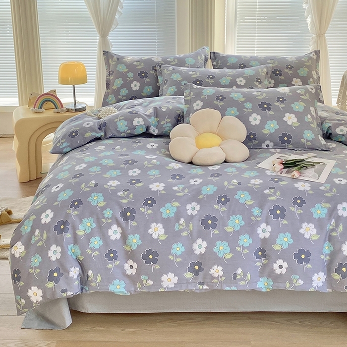 91家纺网 家纺一手货源 找家纺 珂博家纺 2024新款轻柔感全棉印花单品四件套系列-单床单单床笠 蓝色庄园