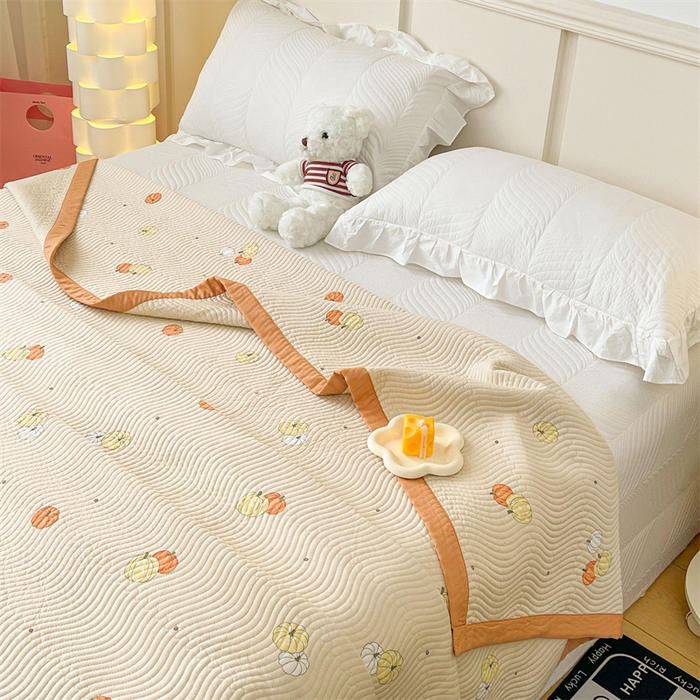 91家纺网 家纺一手货源 找家纺 OL家纺 2024新款单品天丝双面直角床盖 南瓜贝贝-卡其