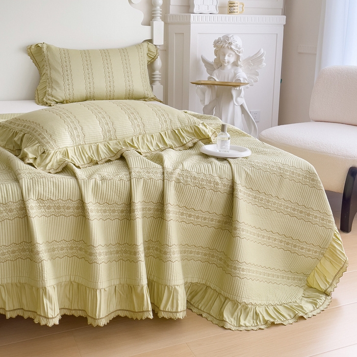 91家纺网 家纺一手货源 找家纺 OL家纺2024新款丝韵双面天丝床盖三件套 丝韵-嫩芽黄