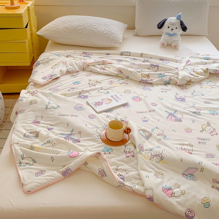 91家纺网 家纺一手货源 找家纺 澳萝拉 2024新款A类针织印花夏被 甜心大耳狗