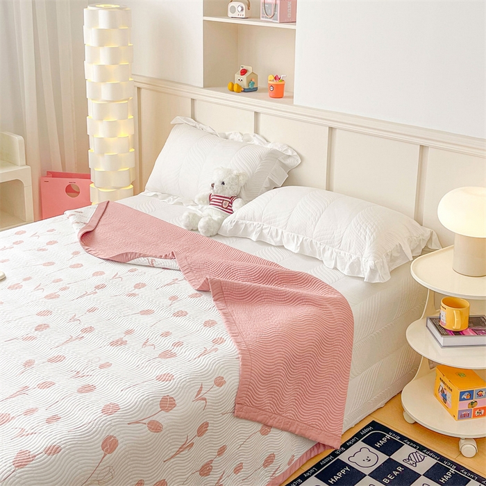 91家纺网 家纺一手货源 找家纺 OL家纺 2024新款单品天丝双面直角床盖 郁金香-红