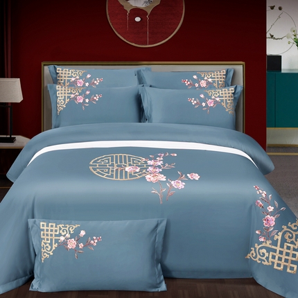 91家纺网 家纺一手货源 找家纺 （总）慕她家纺 慕她婚庆四件套全棉纯棉刺绣一花多色床上用品