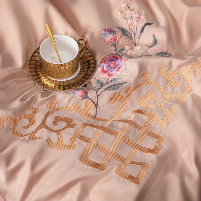 91家纺网 家纺一手货源 找家纺 慕她家纺 慕她婚庆四件套全棉纯棉刺绣一花多色床上用品 暗香 驼色