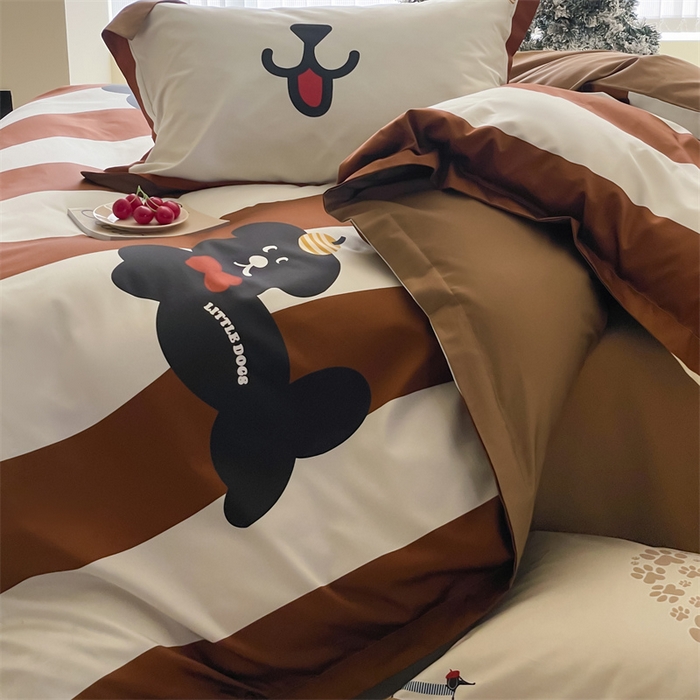 91家纺网 家纺一手货源 找家纺 蓝米卡夫 2024新品A类全棉活性数码-卡漫系列 卡漫-咖啡爱犬