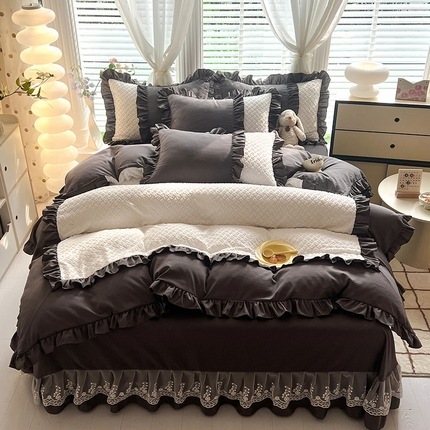 91家纺网 家纺一手货源 找家纺 （总）芭比蔓家纺 2024新款亲肤磨毛花边四件套---至爱