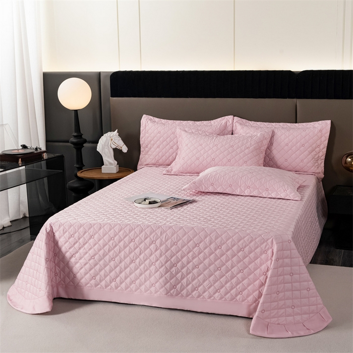 91家纺网 家纺一手货源 找家纺 OL家纺  2023新款单品天丝纯色床盖 粉色