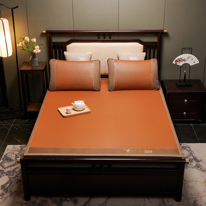 91家纺网 家纺一手货源 找家纺 青雅席业 2025新款半包印尼藤艾草无纺布席 艾草-红棕