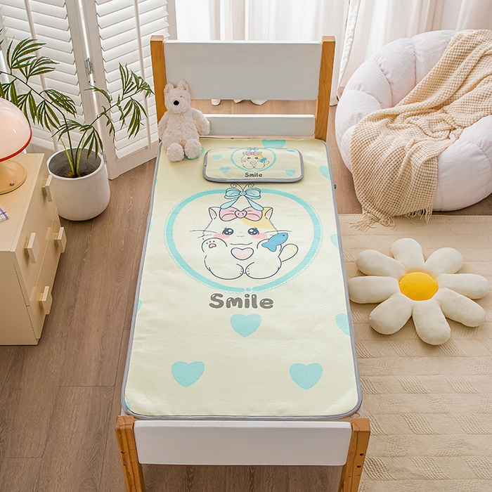 91家纺网 家纺一手货源 找家纺 欣品希家纺 2024新款A类冰丝印花儿童凉席三件套 可爱猫