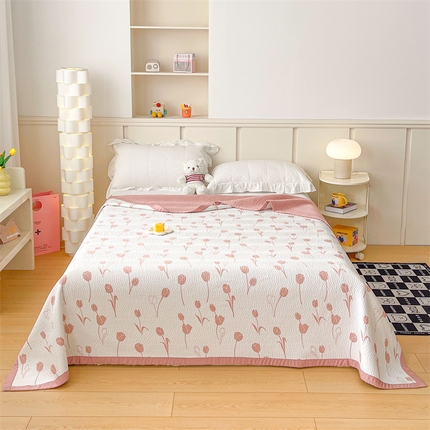 91家纺网 家纺一手货源 找家纺 OL家纺 2024新款单品天丝双面直角床盖 郁金香-红