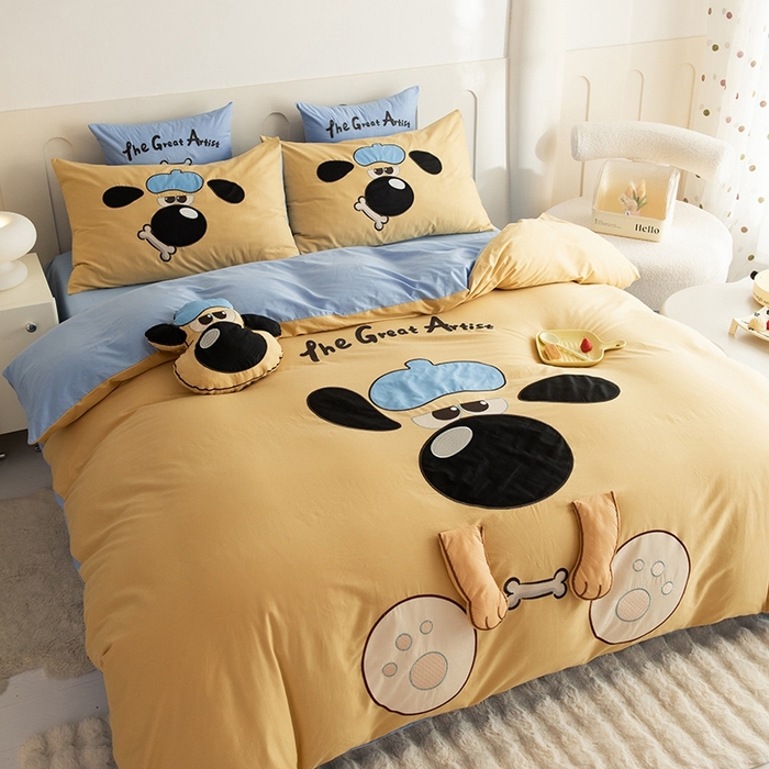 91家纺网 家纺一手货源 找家纺 （总）绒棉世家 2025新款专版贴布绣四件套-大耳狗汪汪队