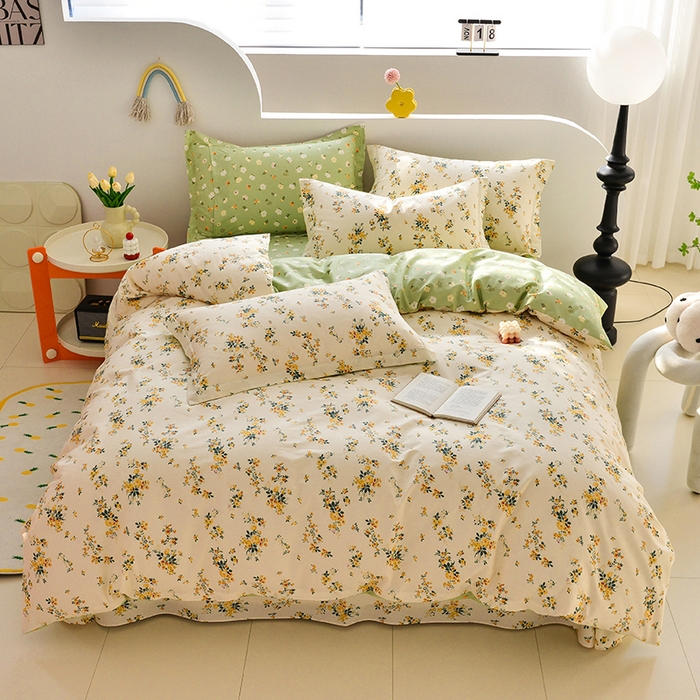 91家纺网 家纺一手货源 找家纺 登登 2024新款直播爆款清新风纯棉全棉三四件套 心动时分