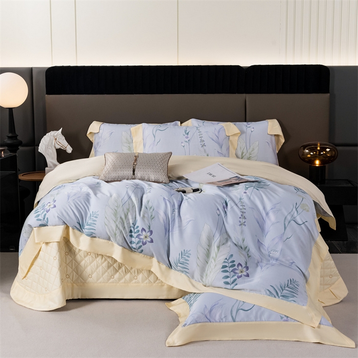 91家纺网 家纺一手货源 找家纺 OL家纺 2024新款天丝四件套 曼枝-蓝