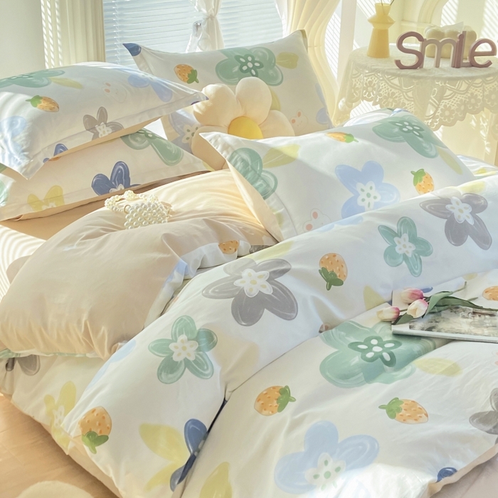 91家纺网 家纺一手货源 找家纺 珂博家纺 2024新款轻柔感全棉印花单品四件套系列-单床单单床笠 春暖花开