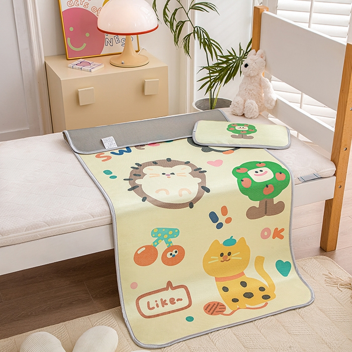 91家纺网 家纺一手货源 找家纺 欣品希家纺 2024新款A类冰丝印花儿童凉席三件套 动物园