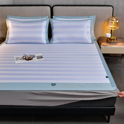 91家纺网 家纺一手货源 找家纺 （总）简一 2024新款A类经典条纹抗菌冰丝席-床笠款