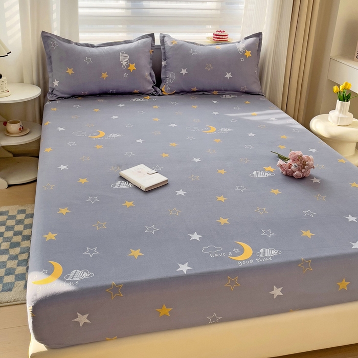 91家纺网 家纺一手货源 找家纺 好亿来家纺 2025新款亲肤磨毛单层床笠 晚安心语-灰