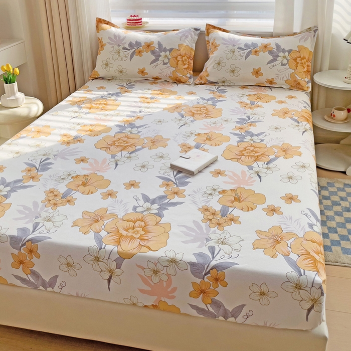 91家纺网 家纺一手货源 找家纺 好亿来家纺 2025新款亲肤磨毛单层床笠 微微花语