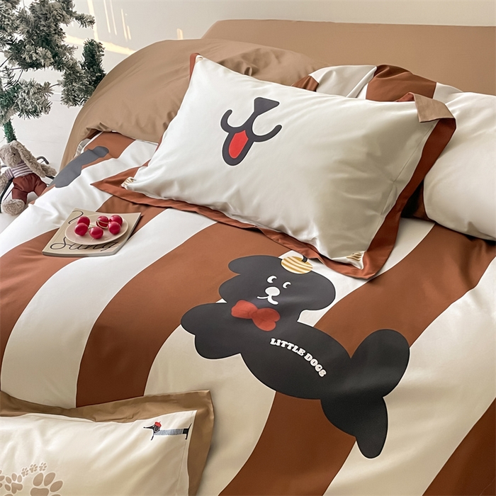 91家纺网 家纺一手货源 找家纺 蓝米卡夫 2024新品A类全棉活性数码-卡漫系列 卡漫-咖啡爱犬