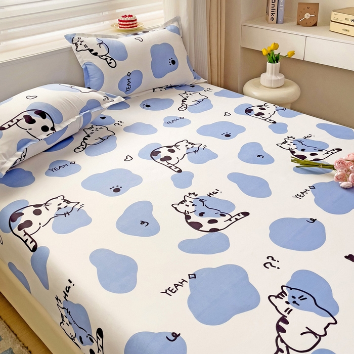 91家纺网 家纺一手货源 找家纺 好亿来家纺 2025新款亲肤磨毛单层床笠 小奶猫