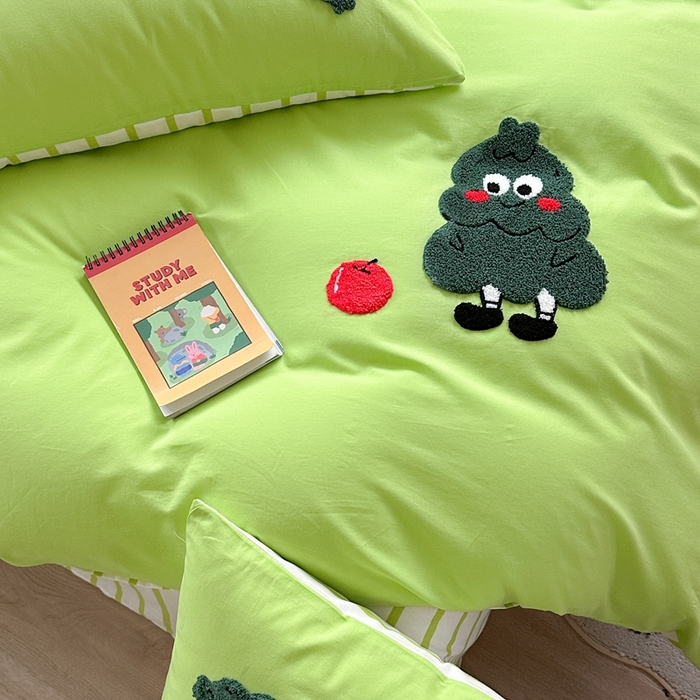 91家纺网 家纺一手货源 找家纺 柚子YOUTH 2024新款40支全棉水洗棉印+绣跑量款四件套 果子树