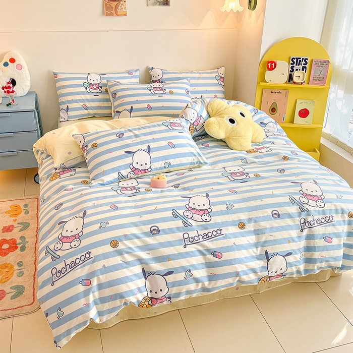 91家纺网 家纺一手货源 找家纺 三朵 2024年全棉简单款三丽鸥系列四件套 画板帕恰狗