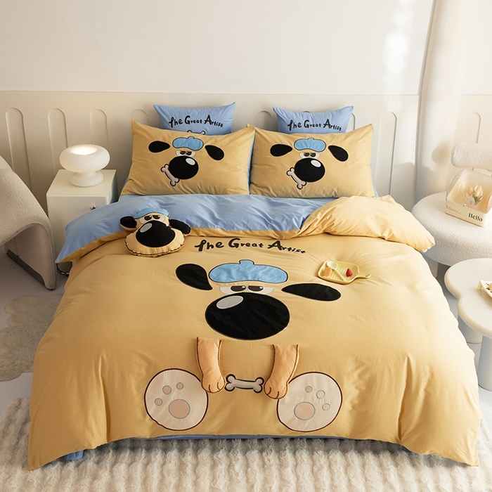 91家纺网 家纺一手货源 找家纺 （总）绒棉世家 2025新款专版贴布绣四件套-大耳狗汪汪队