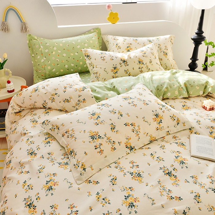 91家纺网 家纺一手货源 找家纺 登登 2024新款直播爆款清新风纯棉全棉三四件套 心动时分