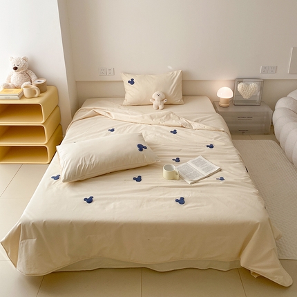 Mr.pig猪先生水洗棉 2024新款迪士尼全棉夏被四件套米奇毛巾绣夏凉被 米奇头杏仁白