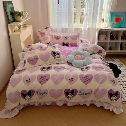 91家纺网 家纺一手货源 找家纺 （总）三朵 2024年全棉白色花边三丽鸥系列四件套