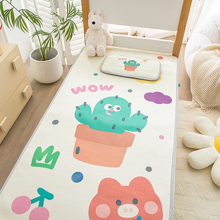 91家纺网 家纺一手货源 找家纺 欣品希家纺 2024新款A类冰丝印花儿童凉席三件套 仙人掌