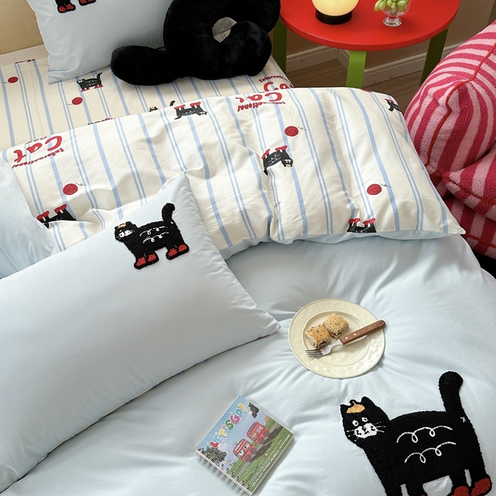 91家纺网 家纺一手货源 找家纺 柚子YOUTH 2024新款40支全棉水洗棉印+绣跑量款四件套 喵喵酱