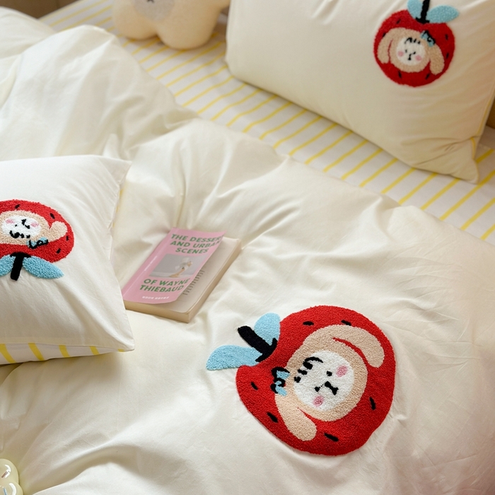 91家纺网 家纺一手货源 找家纺 柚子YOUTH 2024新款40支全棉水洗棉印+绣跑量款四件套 红果果