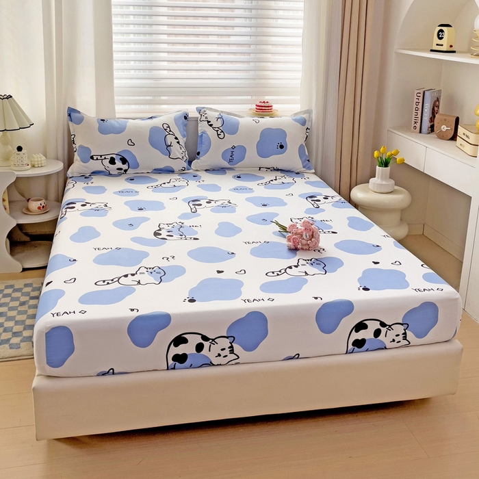 91家纺网 家纺一手货源 找家纺 好亿来家纺 2025新款亲肤磨毛单层床笠 小奶猫