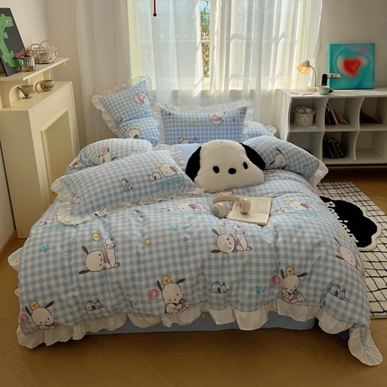 91家纺网 家纺一手货源 找家纺 （总）三朵 2024年全棉白色花边三丽鸥系列四件套