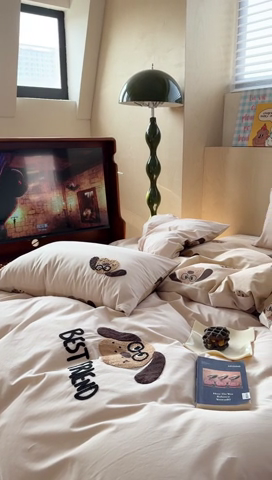 91家纺网 家纺一手货源 找家纺 柚子YOUTH 2024新款40支全棉水洗棉印+绣跑量款四件套 眼镜狗