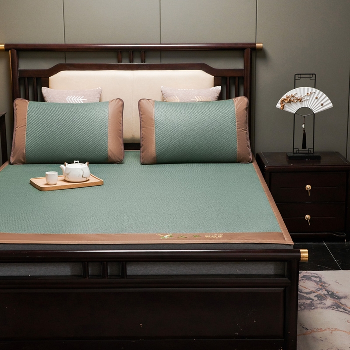 91家纺网 家纺一手货源 找家纺 青雅席业 2025新款半包印尼藤艾草冰丝双面席 艾草-绿