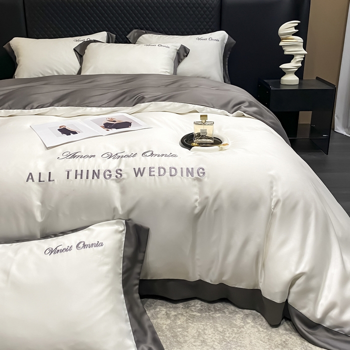 91家纺网 家纺一手货源 找家纺 优悦生活馆 2024新款永恒款冰丝刺绣四件套-风格二 永恒-象牙白