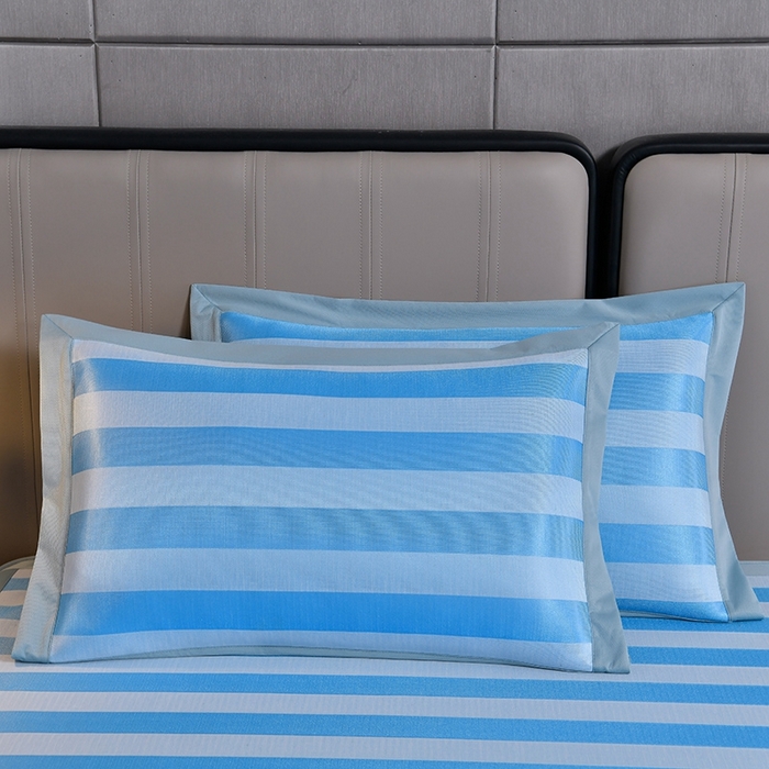 91家纺网 家纺一手货源 找家纺 简一 2024新款A类经典条纹抗菌冰丝席-床笠款 钴蓝床笠款